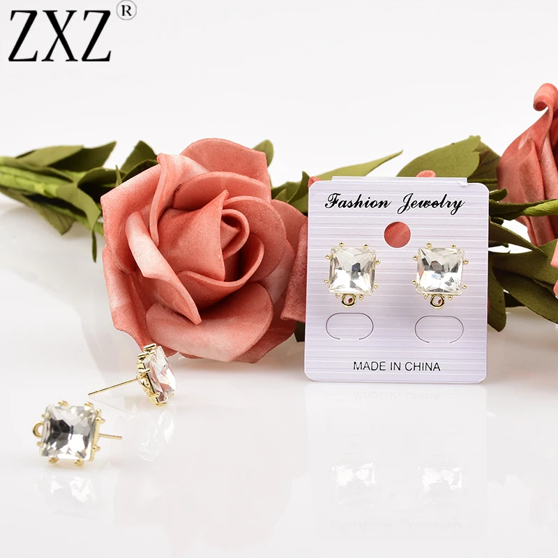 

ZXZ Gold-Color Square Rhinestone Charm Crystal Earrings Shiny Earring Jewelry Hot Sale Stud Earring