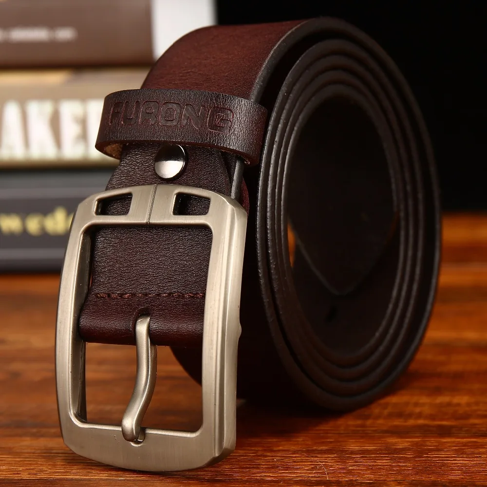 Leather Belt Men Antique Male Cow Genuine Leather Wide Waist Pin Buckle 
