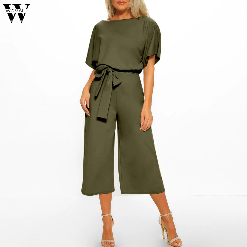 

Womail Fashion Jumpsuit Womens Casual Solid Short Sleeve Playsuit Straight Clubwear Jumpsuit With Belt For Ladies Dropship May29
