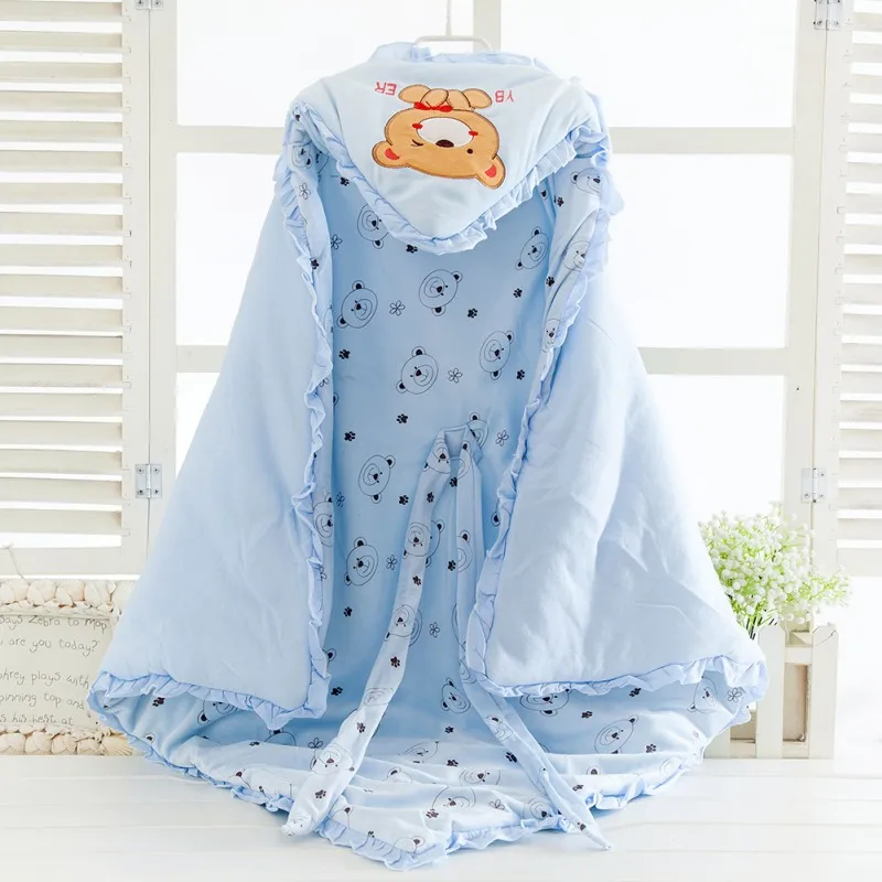 

Newborn Receiving Blankets Baby Hooded Swaddle Wrap Winter Warm Cartoon Pattern Swaddling Blanket Sleeping Bag