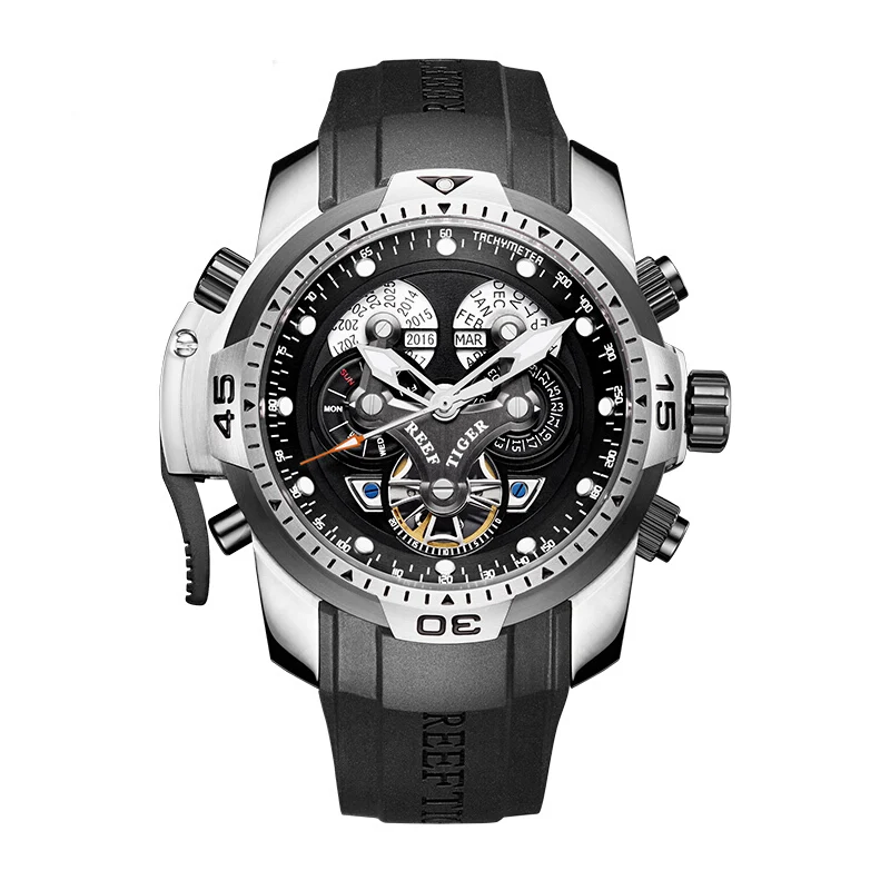 

Reef Tiger Aurora Serier RGA3503 Men Sport Military Multifunction Dial Automatic Mechanical Wrist Watch - Rubber Watchband