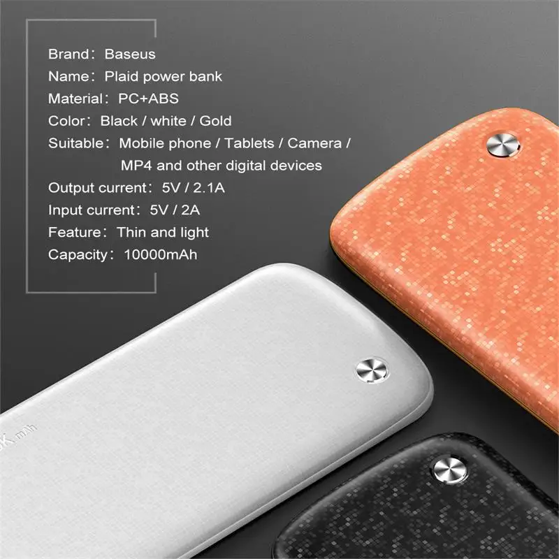 Baseus 10000mAh Power Bank Ultra Slim Powerbank Portable External Battery Charger For iPhone Samsung Mobile Phone Poverbank