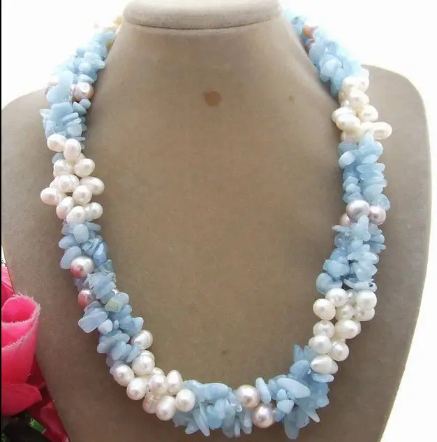 

Beautiful 3row 19" 8MM Pearl Natural blue Necklace