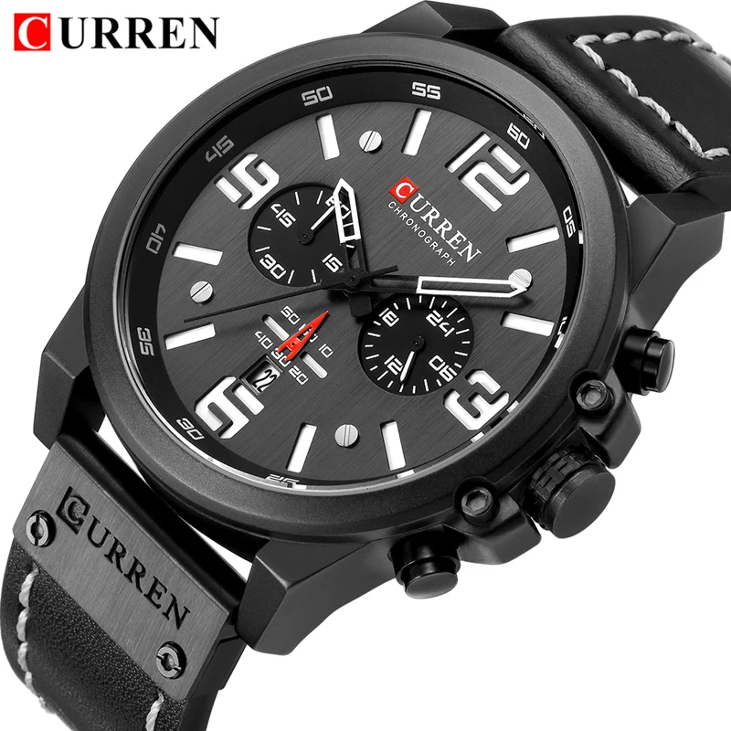 

2018 CRRREN Brand Leather Strap Watches Men Military Fashion Sports Quartz Wristwatch Male Clock Relogio Masculino Dropshipping