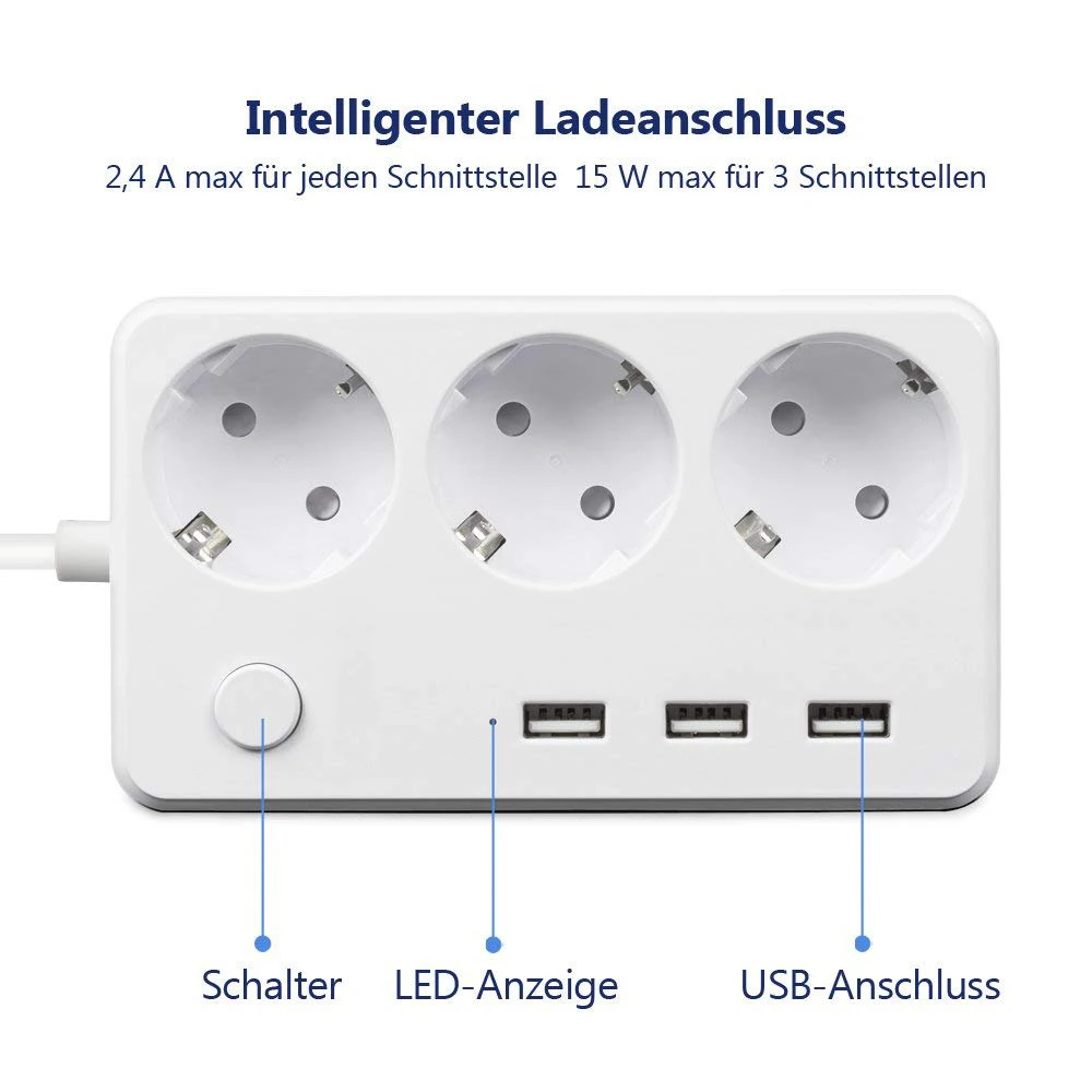 Многополосная 3 способа ЕС электрическая розетка удлинитель с usb-зарядными портами адаптер для путешествий переключаемый шнур 1,5 м