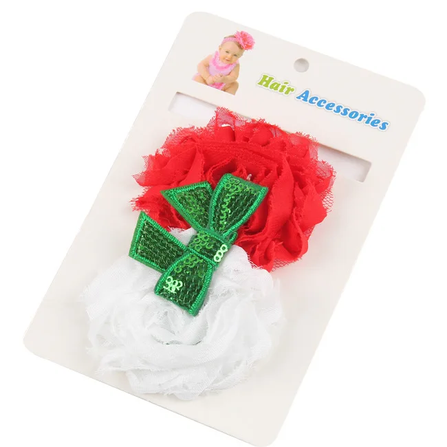 Рождественский детский головной убор с потрепанным цветком для девочек; повязка на голову с бантом в стиле «Бохо Стиль Детские аксессуары по уходу за волосами с 15 шт./лот