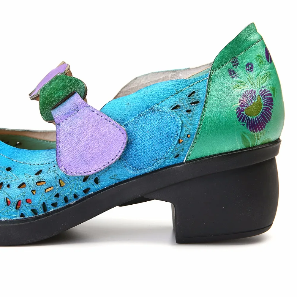 Retro Handmade Pumps Women Shoes 2019 Summer Genuine Leather Lady Shoes Mixed Colors Mid Heel Mary Jane Shoes Woman Plus Size 42 (9)