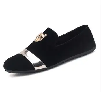 

Men's Casual Shoes Fashion Gold Top and Metal Toe Men Velvet Dress shoes italian mens wedding Dress shoes Handmade dress Loafers