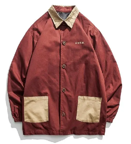 Осенний герой кандзи Японская уличная хлопковая куртка черный красный хип хоп пальто американский размер XS-XXL - Цвет: red