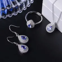 Натуральный голубой танзанит драгоценный камень комплект ювелирного изделия с натуральным камнем драгоценный камень Кулон Кольцо Серьги 925 серебряная капля воды женские вечерние ювелирные изделия