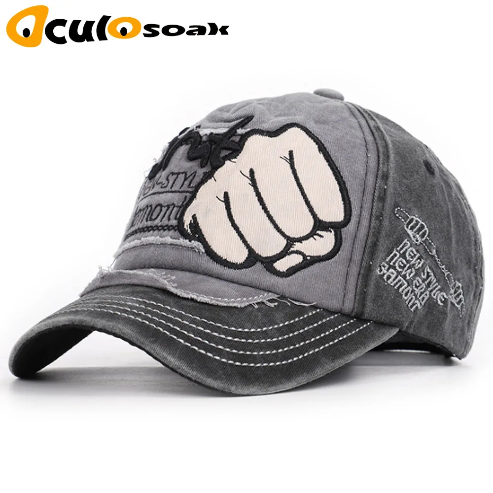 

Cap 2019 Fashion Colorblock Fist Baseball Cap Men Vintage Washed Cotton Snapback Hat Women's Casual Sun Dad Gorras
