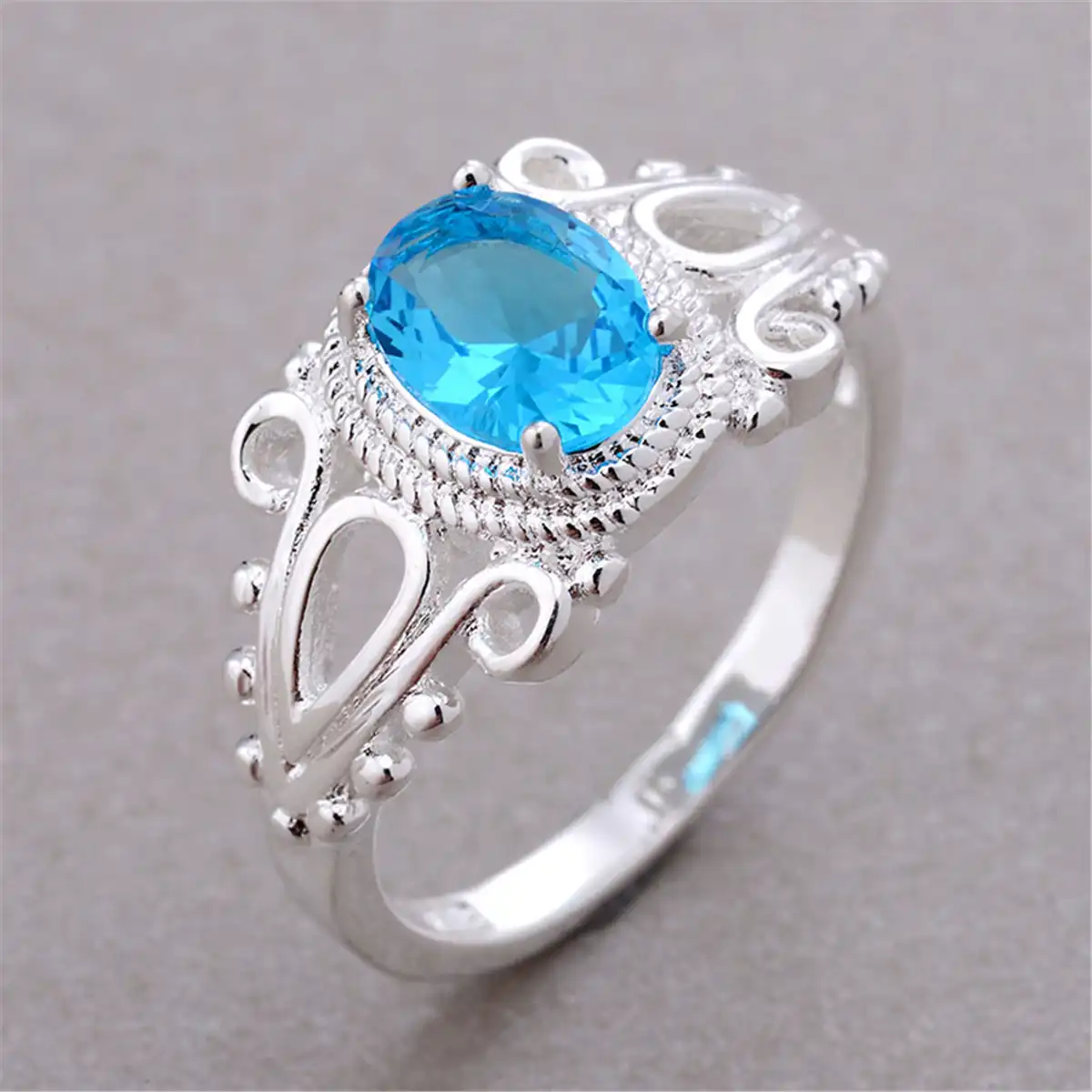 Sky Blue Stone Rings For Women Wedding Engagement Ring October