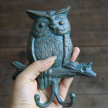 Primitive Heavy Cast Iron - Owl Double Hook Hanger - Owl Setting On a Tree Branch - Tree Branch Design Hooks (Wall Hung - Rustic chic cartoon owl flower tree branch pattern scarf for women