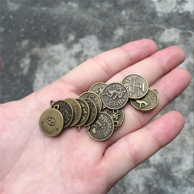 Assorted 12 constellations of the zodiac signs horoscope Vintage Alloy Charms Pendants Necklace