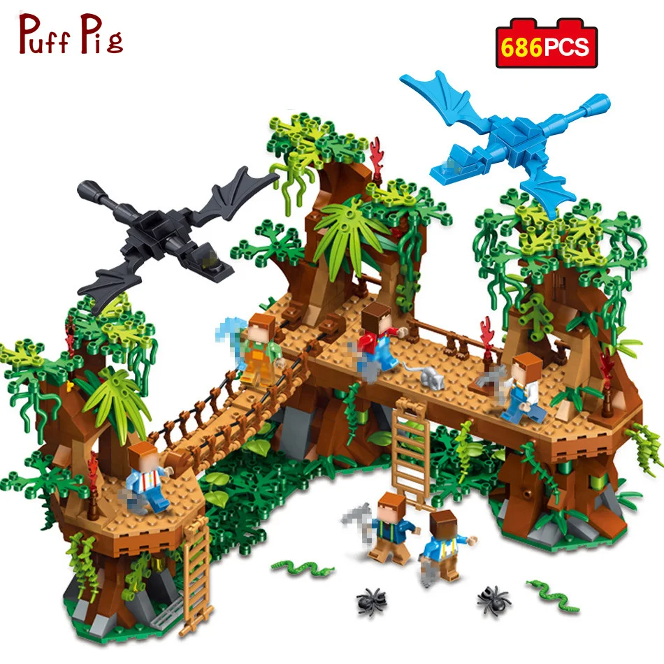 

686pcs My World Minecrafted Village Forest Castle Model Building Blocks Compatible Legoe Minecraft City Toy Xmas Gift For Child