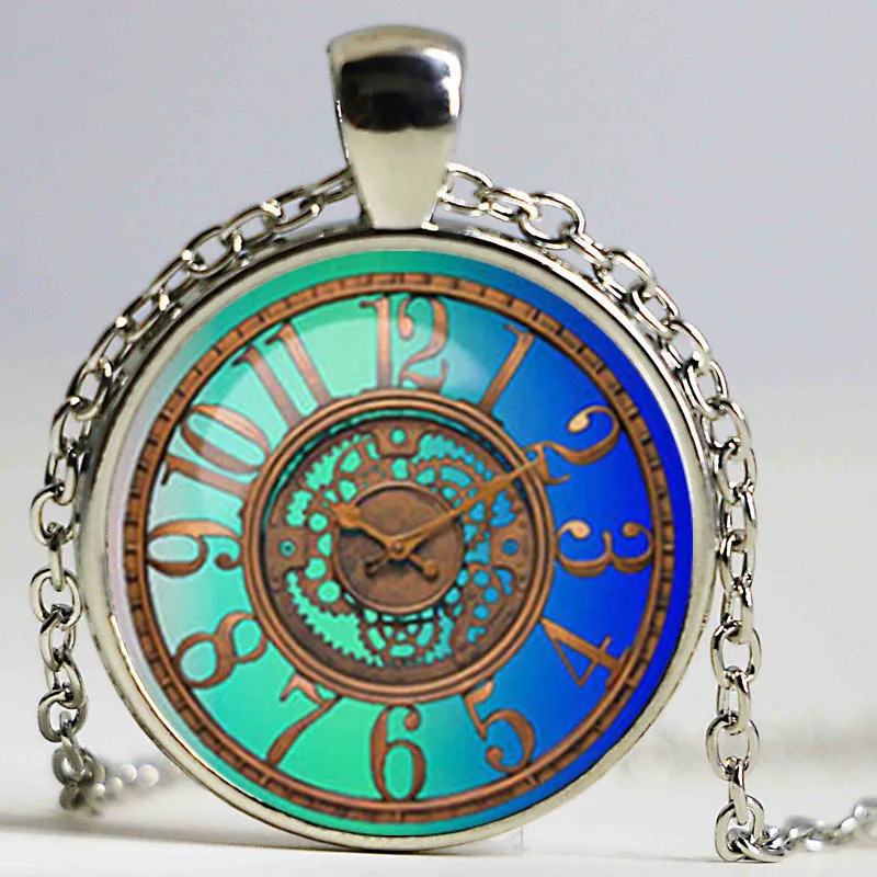 Steampunk Clock and Stop Watch Necklace Steampunk Jewelry Glass Dome
