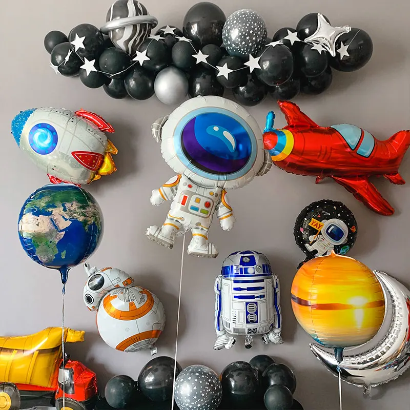 

1PC Outer Space Astronaut Foil Balloon Baby Boy Favor Toy HAPPY BIRTHDAY ET Planet Explore The Earth Theme Party Decoration