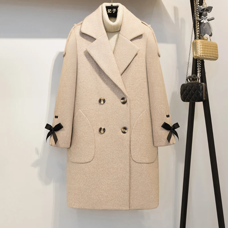 Buy New Simple Double row Button Wool Coat For Winter Slender Long Wool Coat