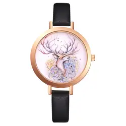 Роскошные кожаные женское платье часы наручные часы Мода цветок Бабочка дамы браслет женский Круглый кварцевые часы