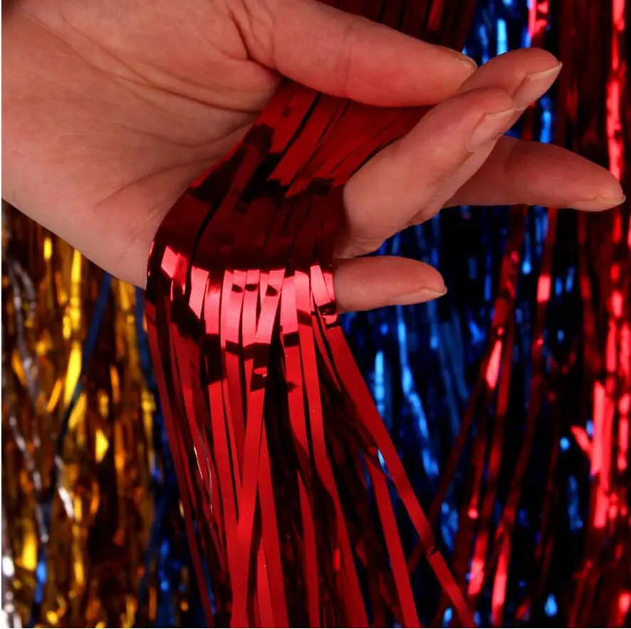 2m*100cm Foil Tassel Fringe Metallic Curtain Party Graduation Prom