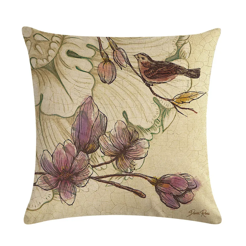 Retro Flowers Cushion Cover Ink Painting Style Bird Butterfly Print Linen Pillowcase Home Vintage Decor for Sofa Bedroom 45x45cm Retro Flowers Cushion Cover Ink Painting Style Bird Butterfly Print Linen Pillowcase Home Vintage Decor for Sofa Bedroom 45x45cm