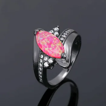 

JZ0028 New Arrival Black Gold Filled Red Fire Opal White Zircon Fashion Jewelry For Women Cocktail Ring