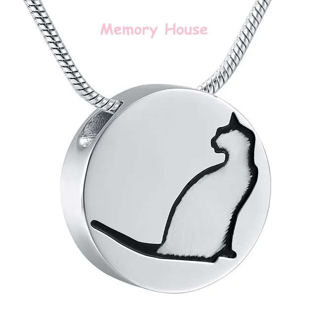 JJ004 Cat Cremation Jewelry For Ashes Pendant Round Slider Stainless