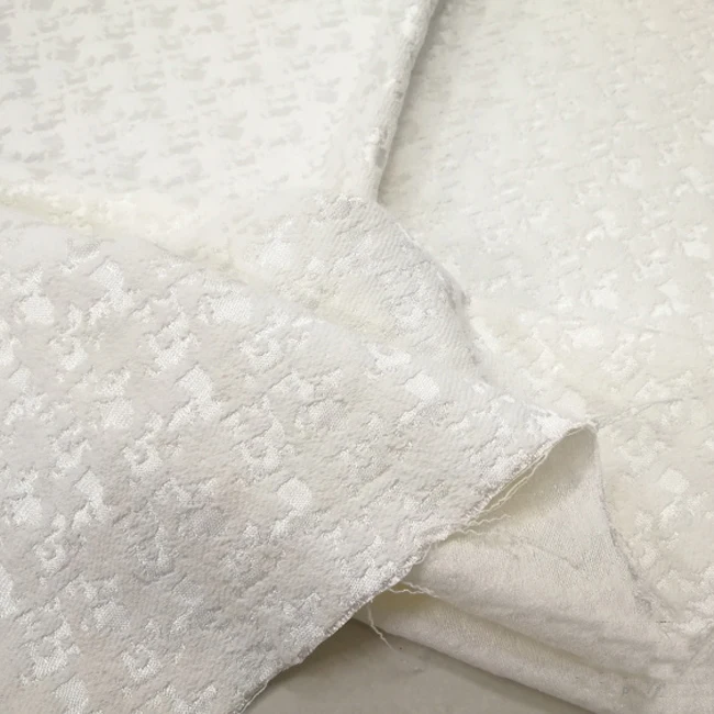 Natural White Houndstooth Fabric Thick Jacquard Polyester Cotton Embossed Clothin Fabric from