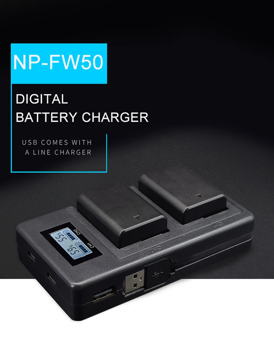 Palo ЖК-дисплей Камера зарядное устройство NP-FW50 FW50 Зарядное устройство USB двойное зарядное устройство для sony alpha A3000 A7S NEX 5t 5R 5TL 5N 5C и т. Д