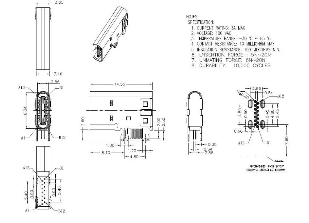 5 шт. разъем USB 3,1 type C 14 Pin гнездо через отверстия PCB тип флага угол 90 градусов щит 3A 100 в