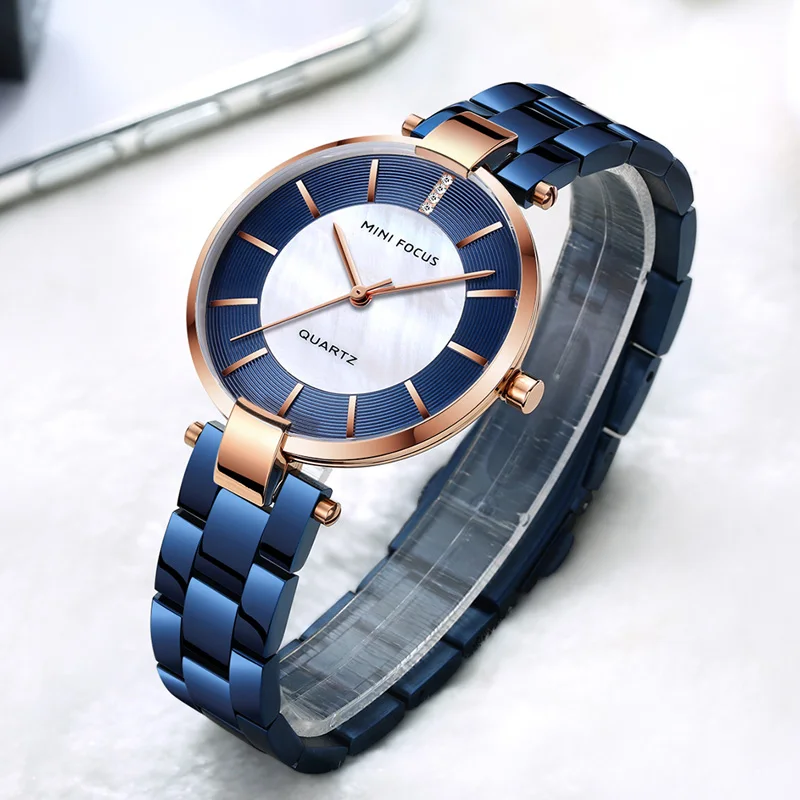 MINI FOCUS Blue Strap Quartz Watches for Women Analogue Waterproof Stainless Steel Luxury Wristwatch for Lady Woman 0244L.04 MINI FOCUS Blue Strap Quartz Watches for Women Analogue Waterproof Stainless Steel Luxury Wristwatch for Lady Woman 0244L.04
