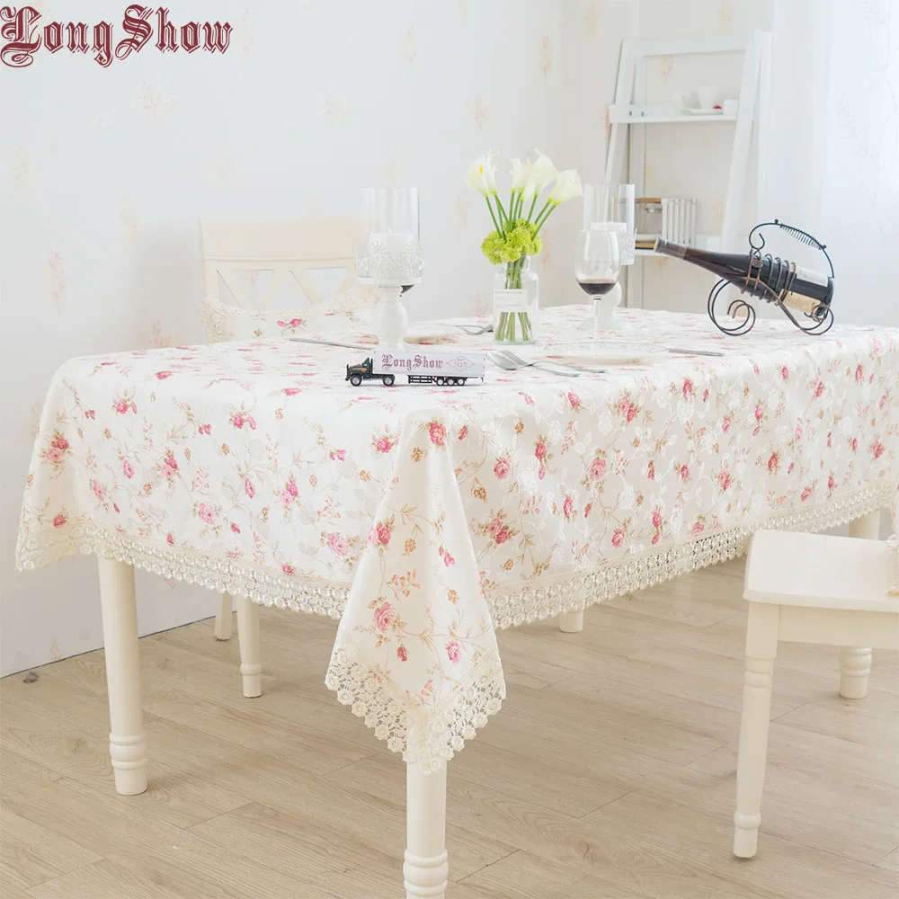 

LongShow Newest Home Decorative Fresh Pink Red Floral Style Jacquard Damask Table Cloth