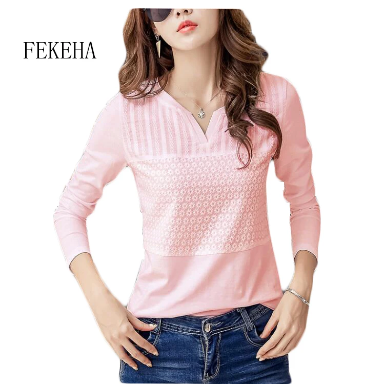 FEKEHA White T-shirt Women 2018 Spring Autumn Cotton Female Long Sleeve T Shirts V-Neck Ladies Tops Casual Tees Plus Size 3XL FEKEHA White T-shirt Women 2018 Spring Autumn Cotton Female Long Sleeve T Shirts V-Neck Ladies Tops Casual Tees Plus Size 3XL