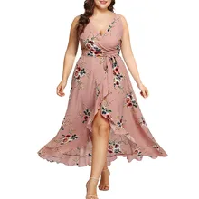 Размера плюс Для женщин Повседневное без рукавов с v-образным вырезом в богемном стиле с цветочным принтом в богемном стиле Вечерние Макси платье без рукавов Повседневное Макси Вечерние будет estiva514