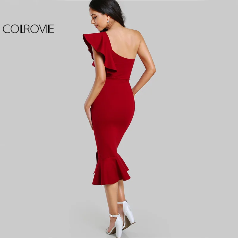 Женское платье с одним открытым плечом и воланом средней длины|summer party dress|club dressmidi