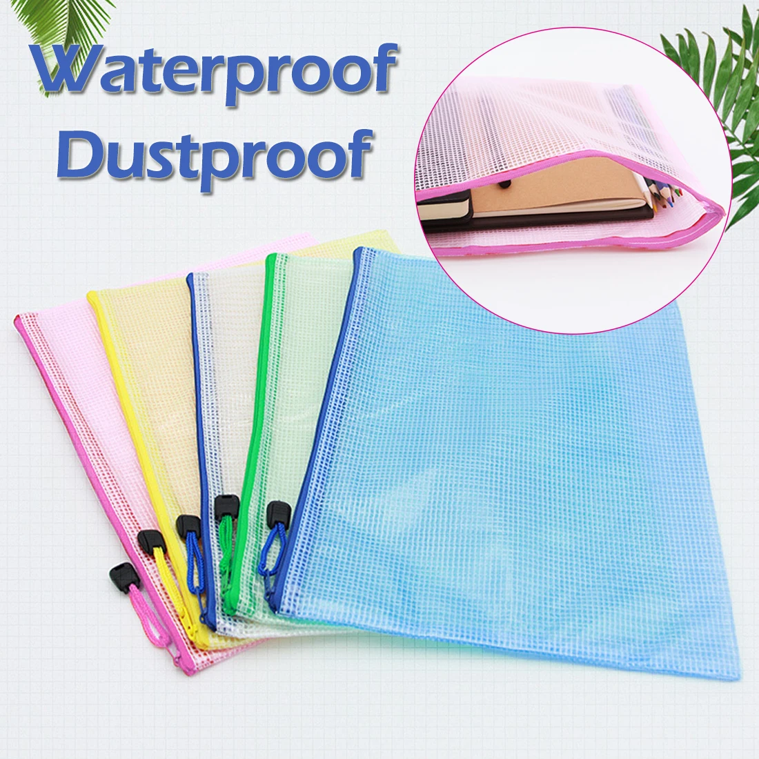 Us 0 69 16 Off New Arrival Plastic Waterproof Zipper File Folder Paper Book Pencil Pen Case Bag Doent Bags A4 Size Student Stationery In