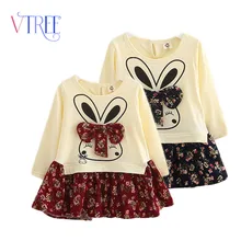 2016 spring long sleeve dress for girls cartoon rabbit dress fancy dress for children designer kids