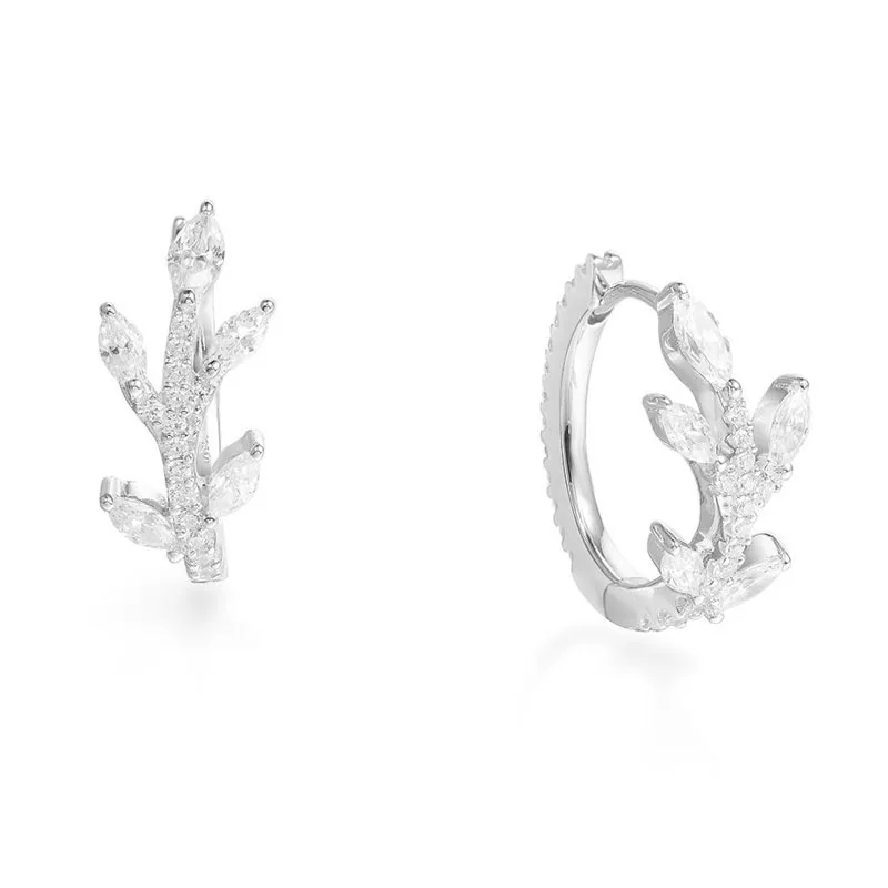 

SLJELY Luxury Brand Design 925 Sterling Silver Pave Zircon Festival Small Leaf Hoop Earrings Women Fashion Wedding Party Jewelry