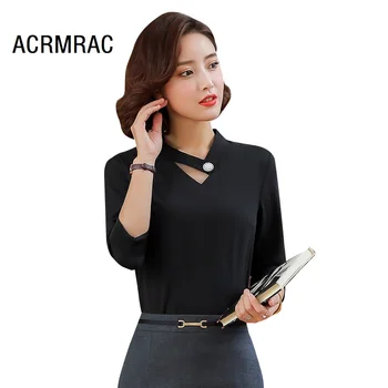 

Women shirt Slim summer Half sleeve Standing collar Hollow OL Blouses & Shirts Women 1915