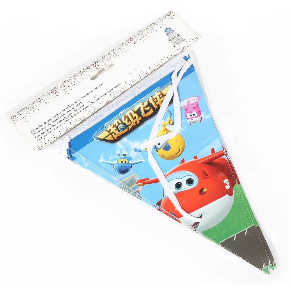 

High Quality Super wings Theme Paper Flag Party decorations Baby Happy Birthday wedding event party supplies for kids