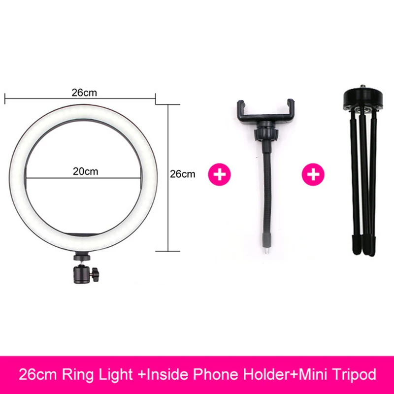 Светодиодный кольцевой светильник для селфи с регулируемой яркостью для фотосъемки на Youtube Video Live Photo Studio светильник с держателем для телефона с разъемом USB штатив кольцевой светильник - Цвет: Черный