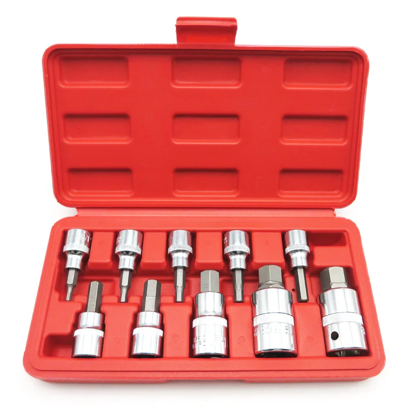 

10PC 3/8" 1/2" Square Drive Imperial Hexagon Screwdriver Bit Socket Kit Set Car Repair Tool Ratchet Wrench Set Tools
