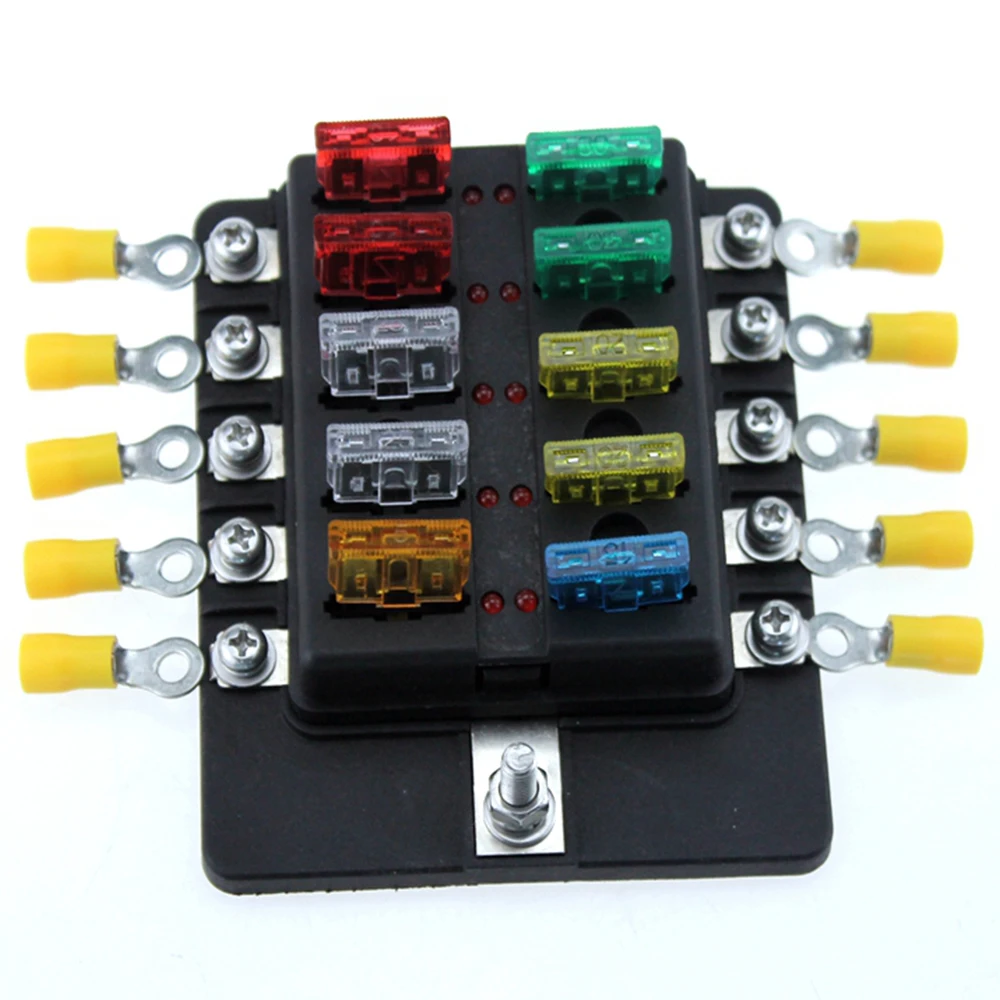 Newest 10 Way Car Blade Fuse Box Truck Marine Boat RV LED ... replacement motorcycle fuse box 