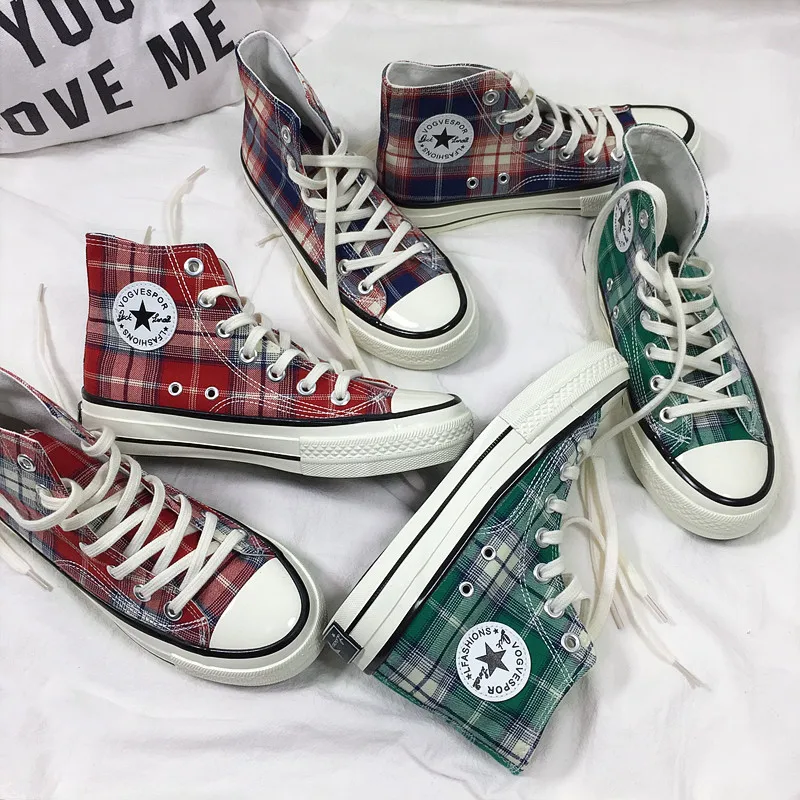Download School Girl Plaid Canvas High Top Sneakers Japanese ...