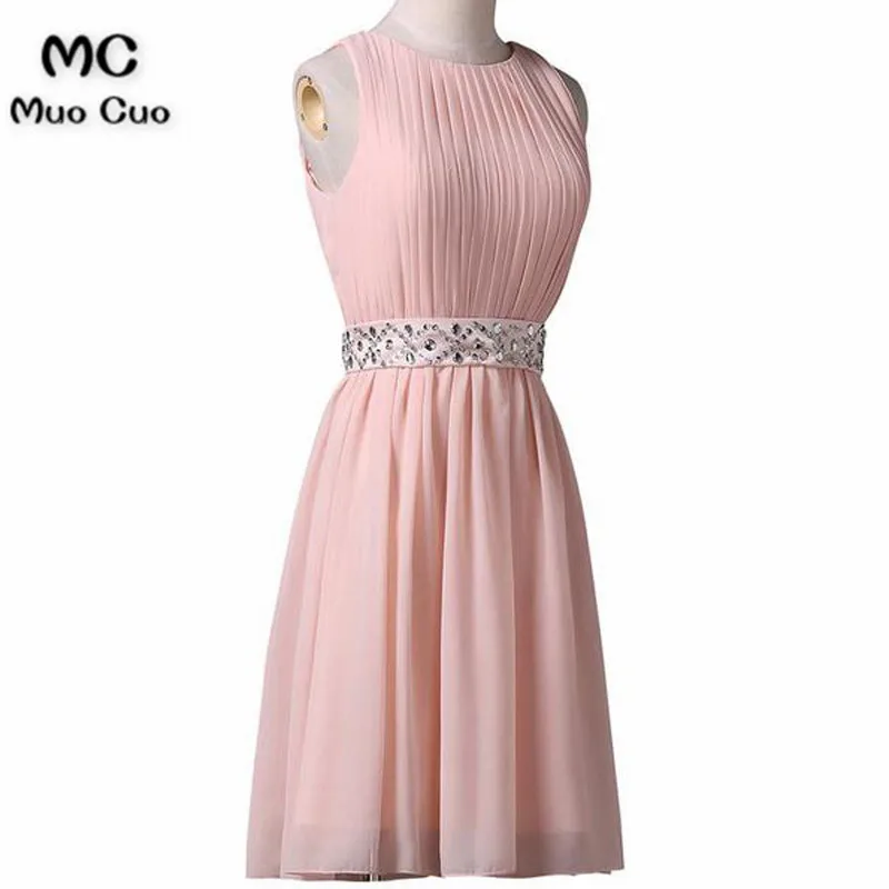 Knee-Length Sleeveless Pink Homecoming Dress With Beading Waist