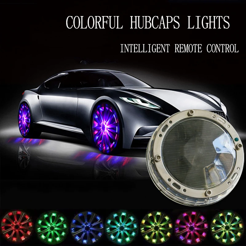 

4X Car Colorful Hub Light Car LED Wheel Colorful Remote Control Solar Tire Light RGB Decorative Lights Wheel For Car Universal