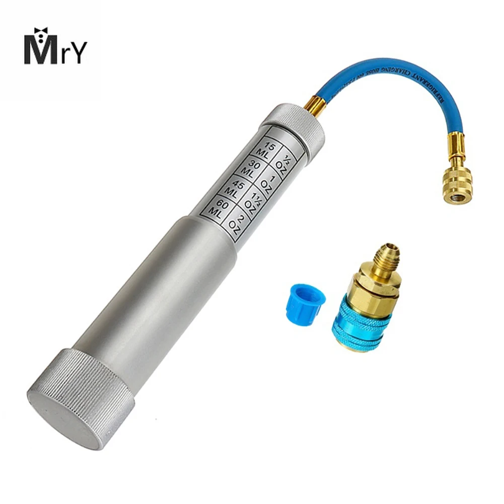

Oil Dye Injector 1/4SAE R134A 2 OZ Hand Turn Pump Oil Injection Car Oil Coolant Filler Tube Auto A/C Adapter Injection Tool