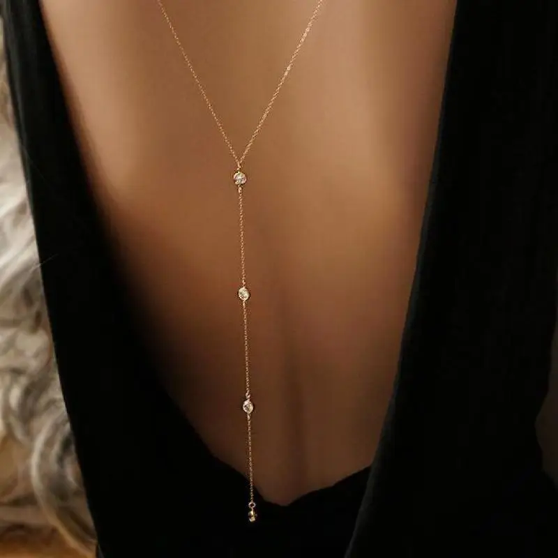 

Sexy Crystal Necklace Bikini Back Chain Beach Crossover Bodychain Necklace Jewelry Rhinestone Multilayer Backdrop Jewelry