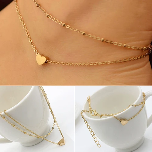 24 pieces Women s Love Heart Shape Ankle Bracelet Double Layers Chain Sexy Foot Anklet