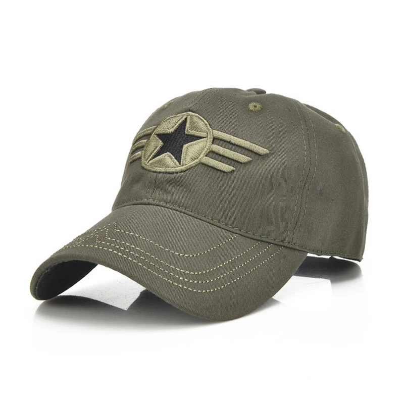 

New Summer caps star Embroidery Design Cotton Baseball sun hats in summer black,Army green,camouflage Buckle Back